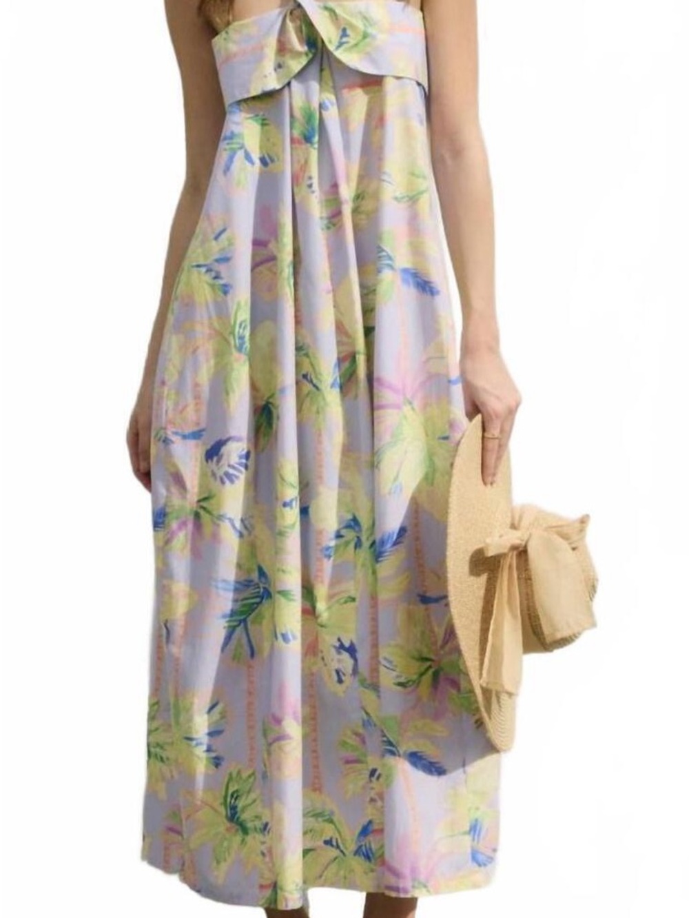 Dress Forum Pastel Floral Strapless Maxi Dress in Lavender and Green